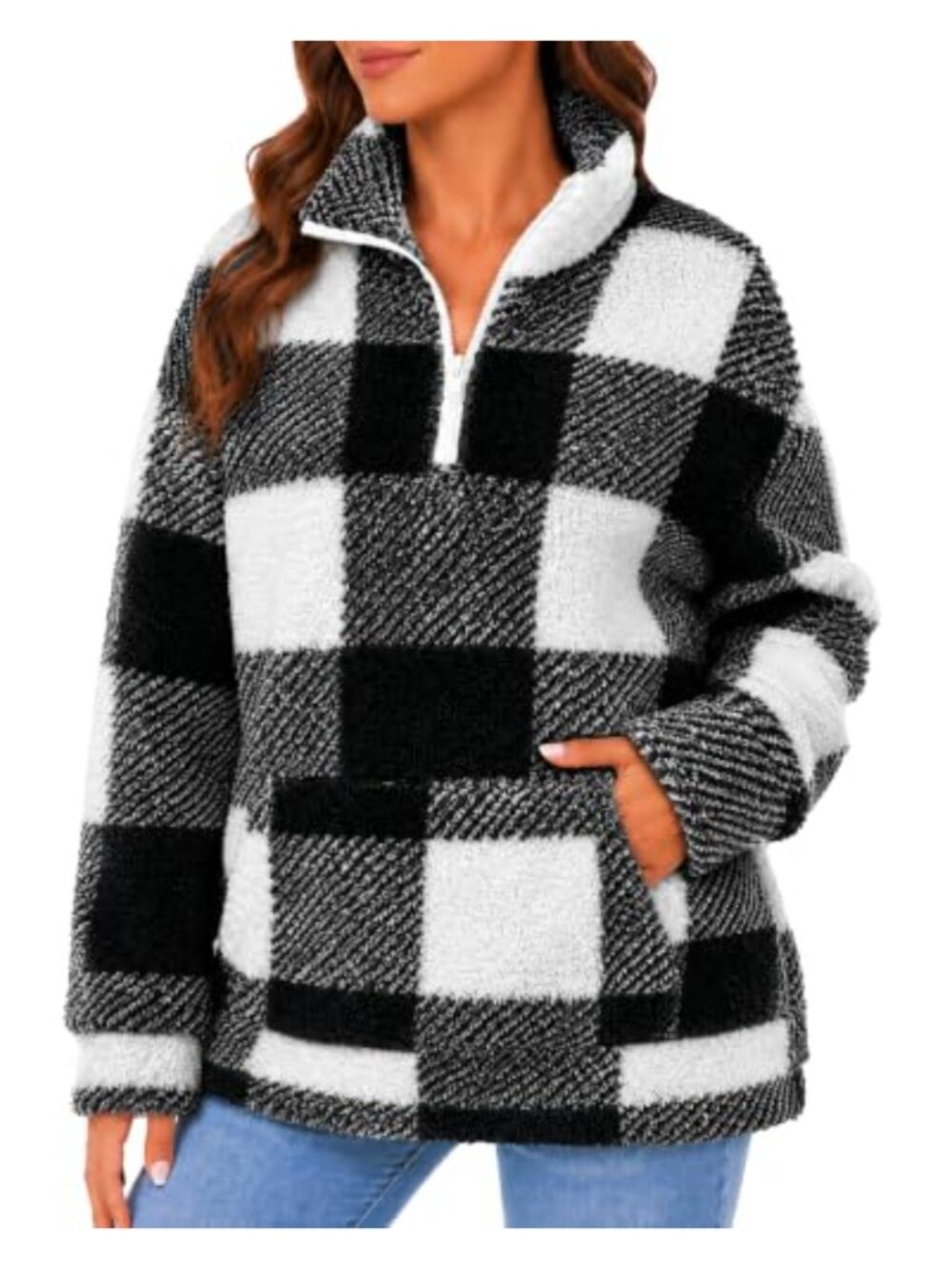 Half Zip Pullover Oversized Sweatshirt Kangaroo Pocket Loose Fit Long Sleeve